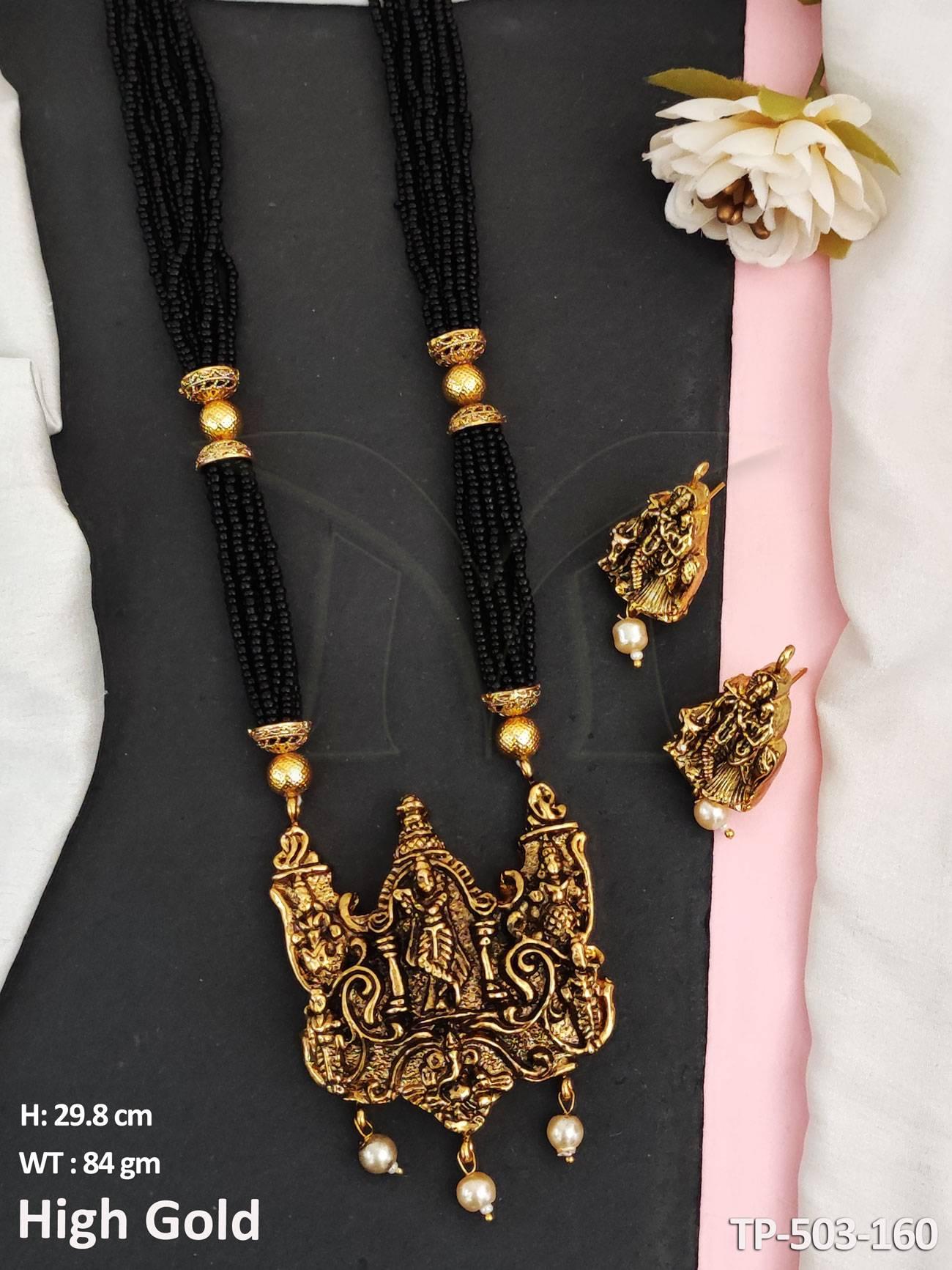 God Krishna Pendant High Gold Polish Beautiful Designer Long Temple Jewellery Temple Pendant Set