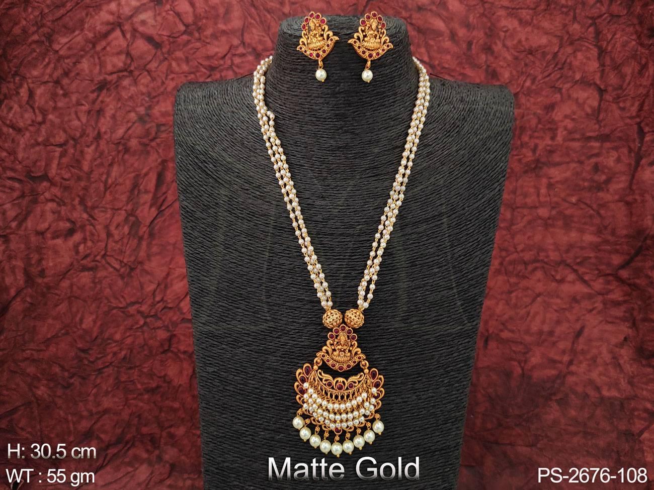 Designer Matte gold Polish God Laxmi Pendant Beautiful Long Temple Pendant set