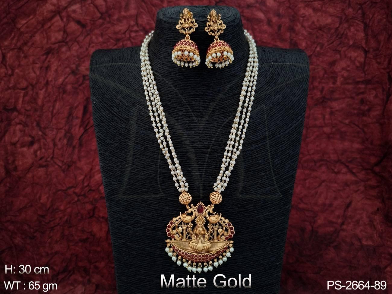 Beautiful Laxmi Design Pendant Designer Long Temple Pendant Set