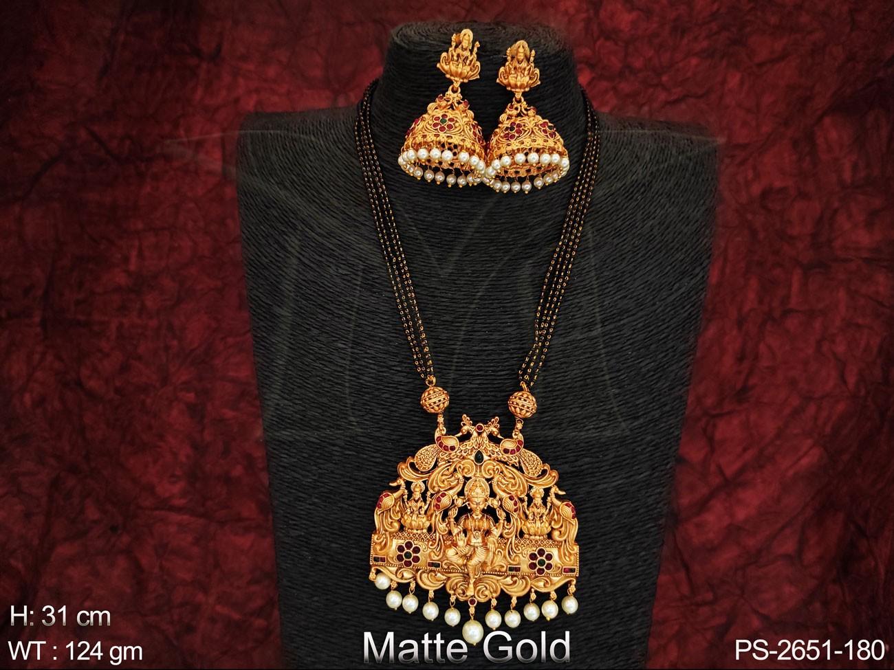 Beautiful Laxmi Design Pendant Matte Gold Polish Temple Pendant Set
