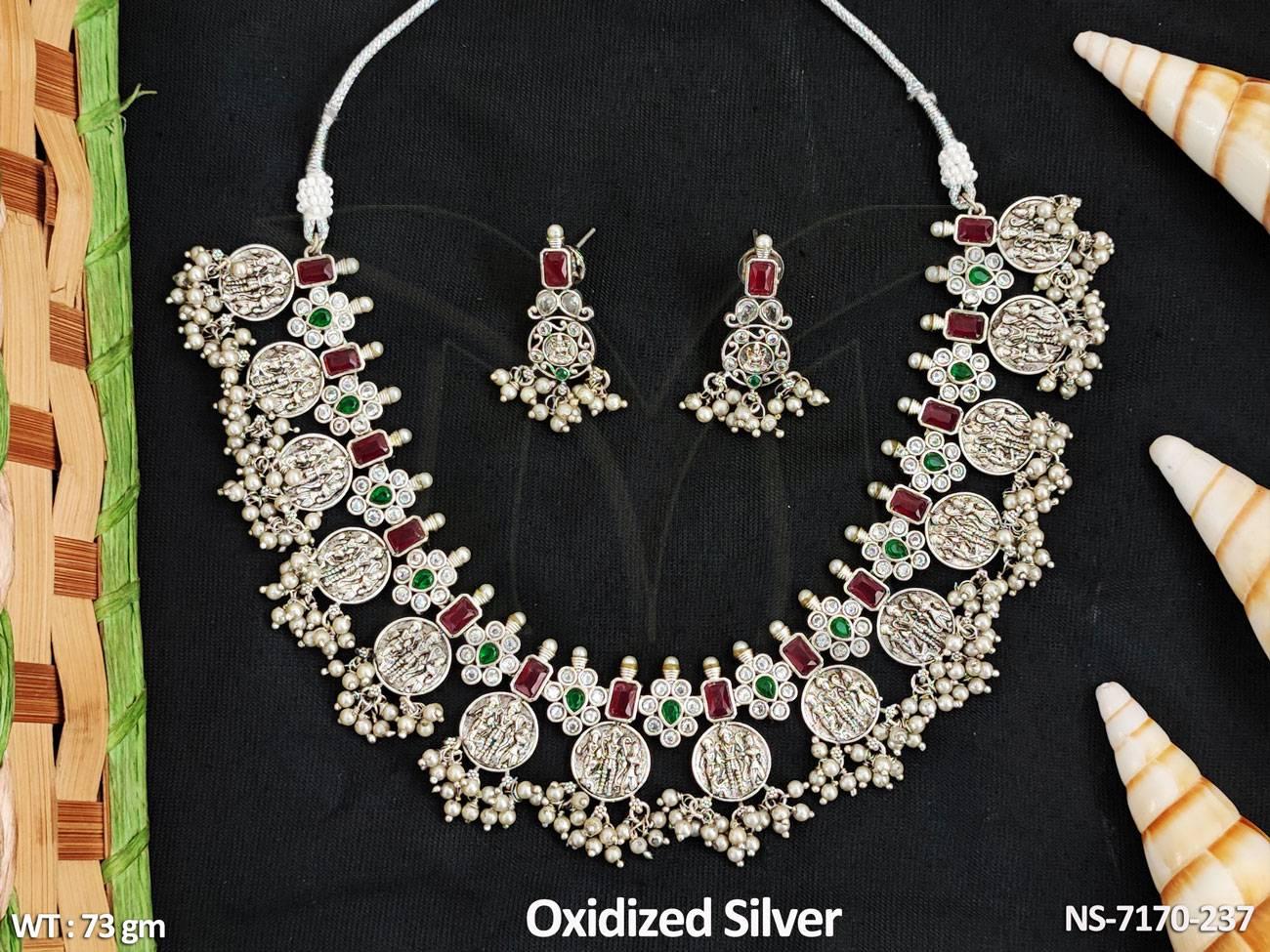 Designer Oxidized Silver Polish Temple Coin Choker style Necklace set