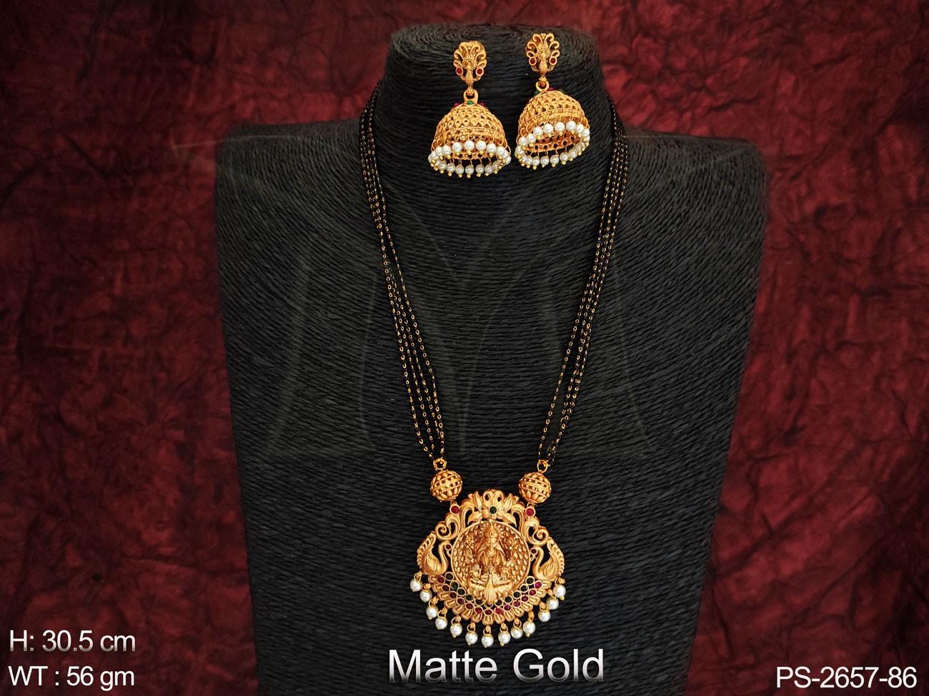 Temple Jewelry Clustered Pearl God Laxmi Pendant Designer Long Pendant Set