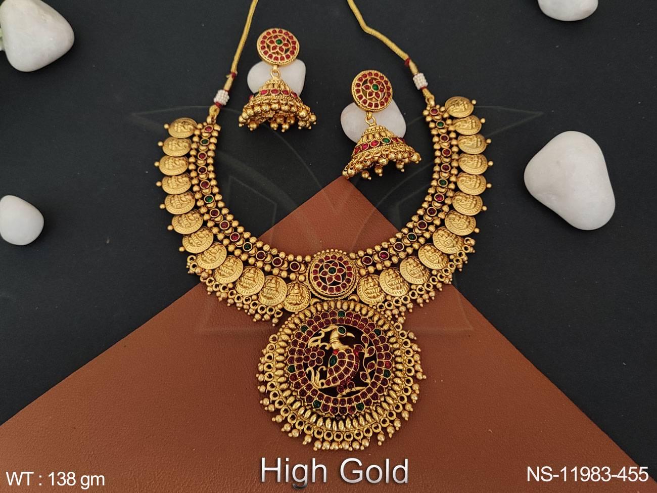 High Godl Laxmi Coin Design High Gold Polish Temple Jewellery Temple Short Neckalce Set