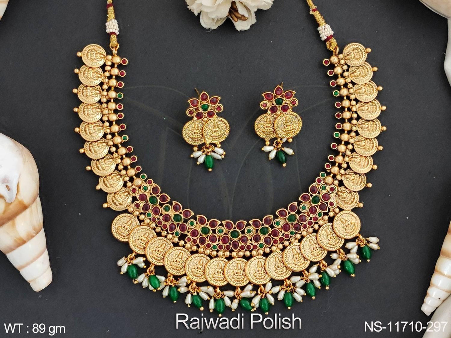 Fancy Design Part wear Beautiful Rajwadi Polish Desinger Party wear Temple Jewllery Temple Coin Necklace Set