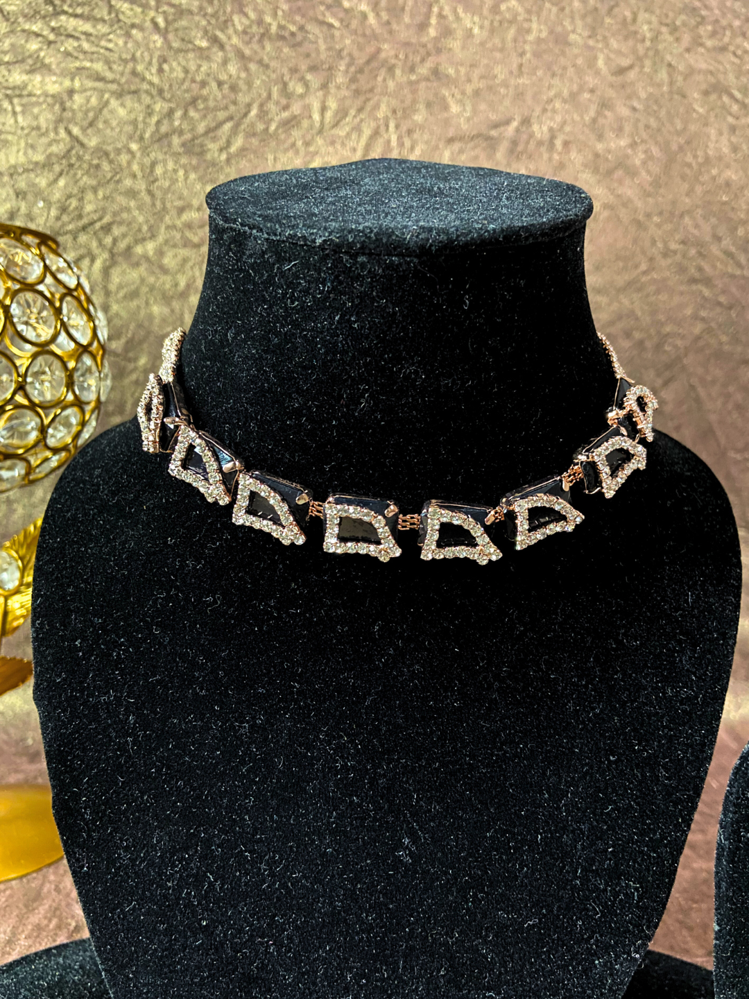 Minimalist Black Rectangle Ruby Stone Choker Set with Zircon Work