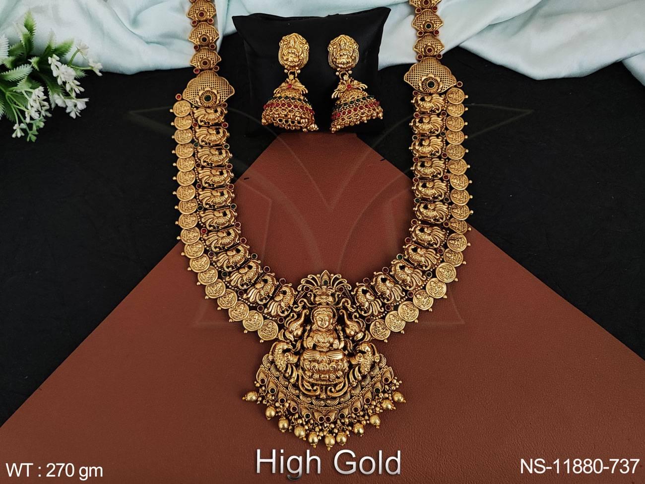 Laxmi Design Pendant High Gold Polish Fancy Style Heavy Temple Jewellery Coin Necklace Set