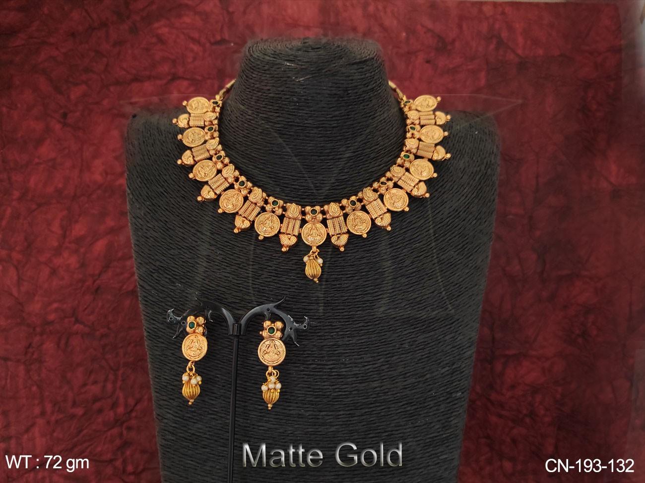 Designer Matte Gold Polish Temple Coin Necklace Set