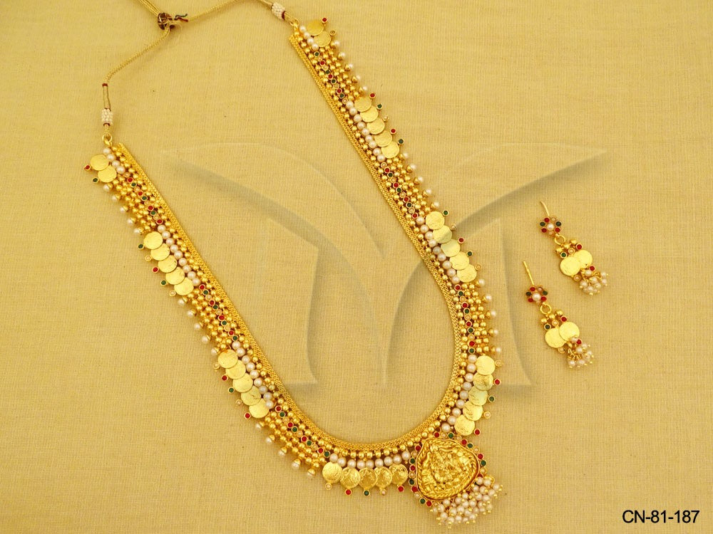 long triangular laxmi ji coin temple necklace set