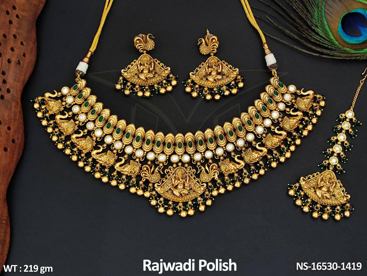 Temple Jewellery Rajwadi Polish Fancy Design Party Wear Necklace Set
