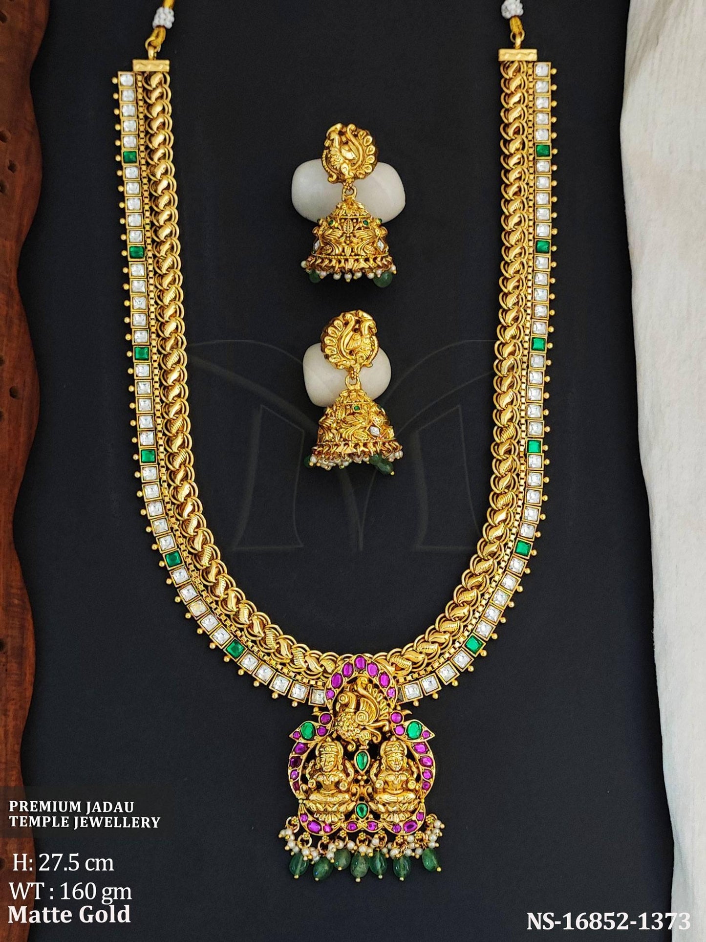 Temple Jewellery Matte Gold Polish Designer Party Wear Necklace Set