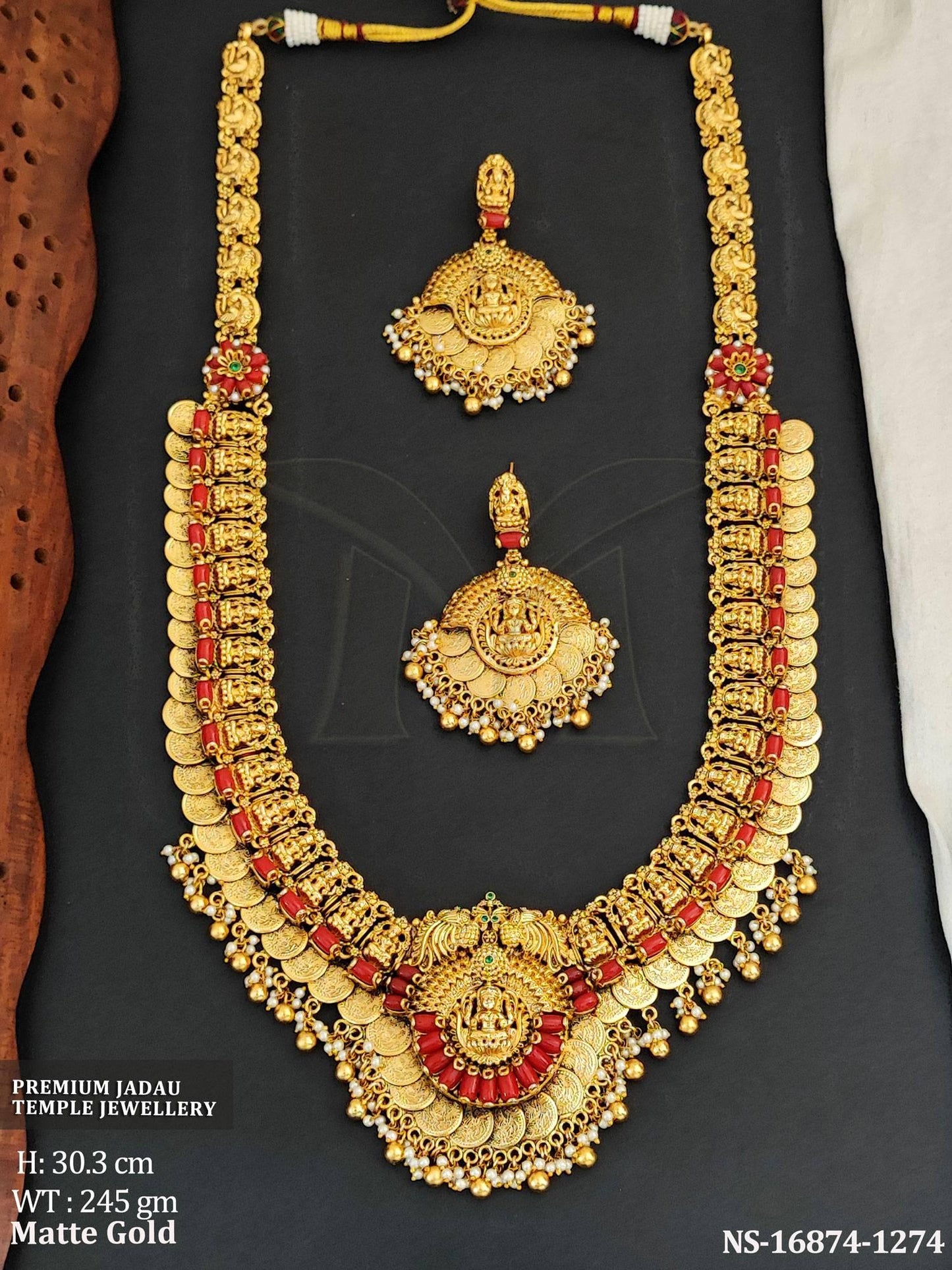 Beautiful Matte Gold Polish Full Stone Designer Long Necklace Set