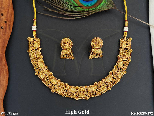 Beautiful High Gold Polish Elephant Design Party Wear Necklace set