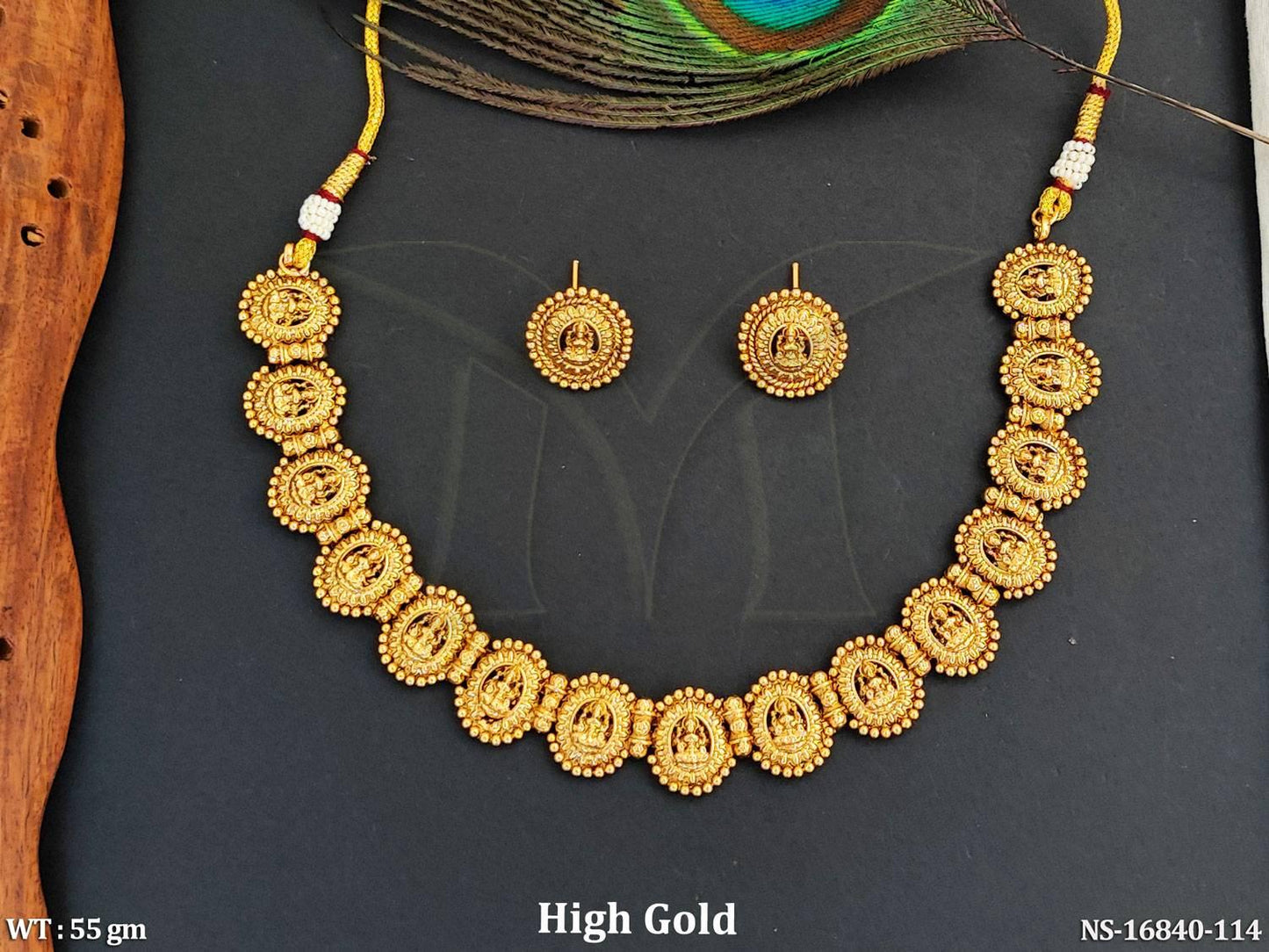 Temple Designer High Gold Polish Fancy Style Necklace Set