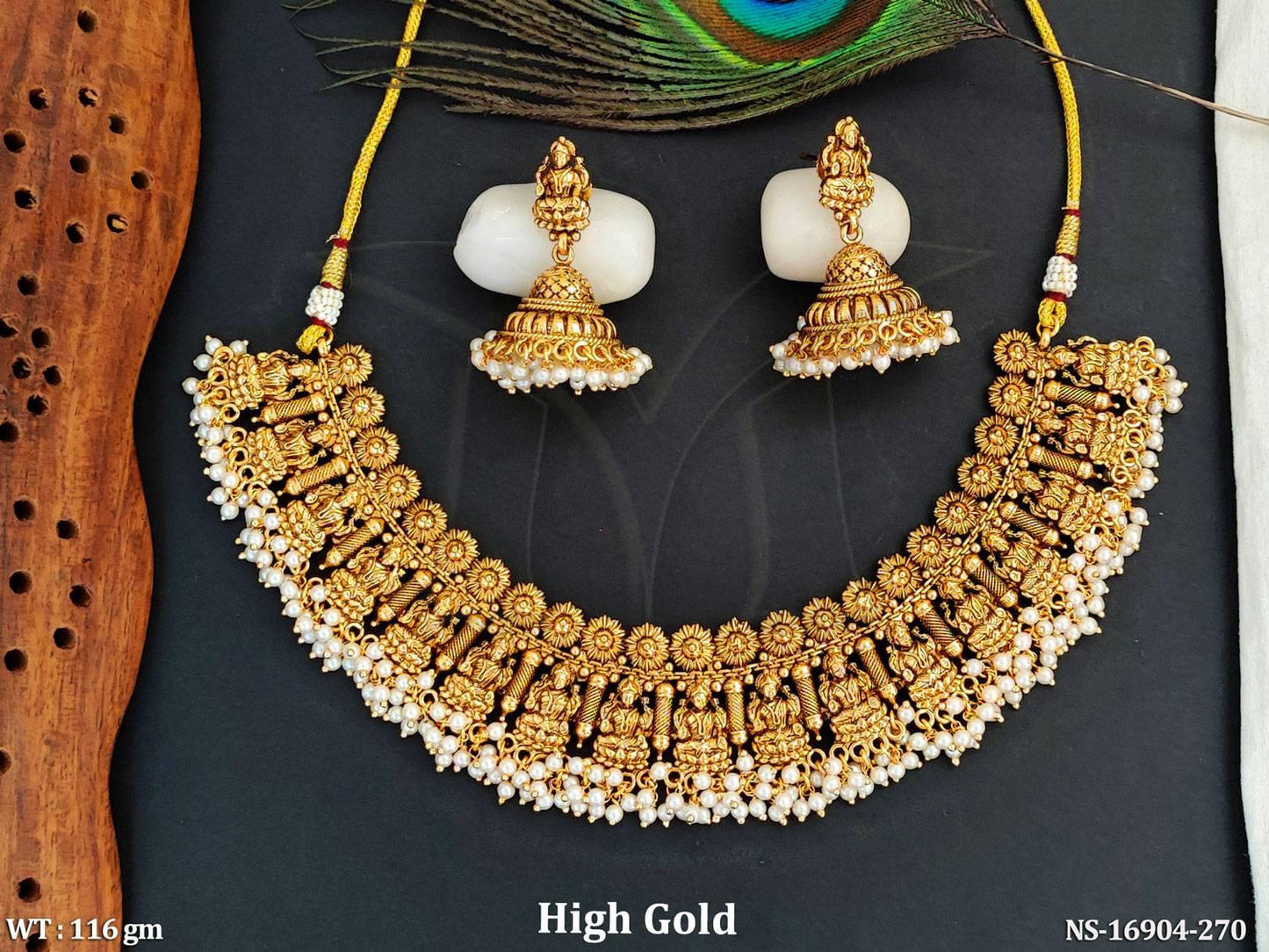 Temple Jewellery High Gold Polish Designer Party Wear Necklace set