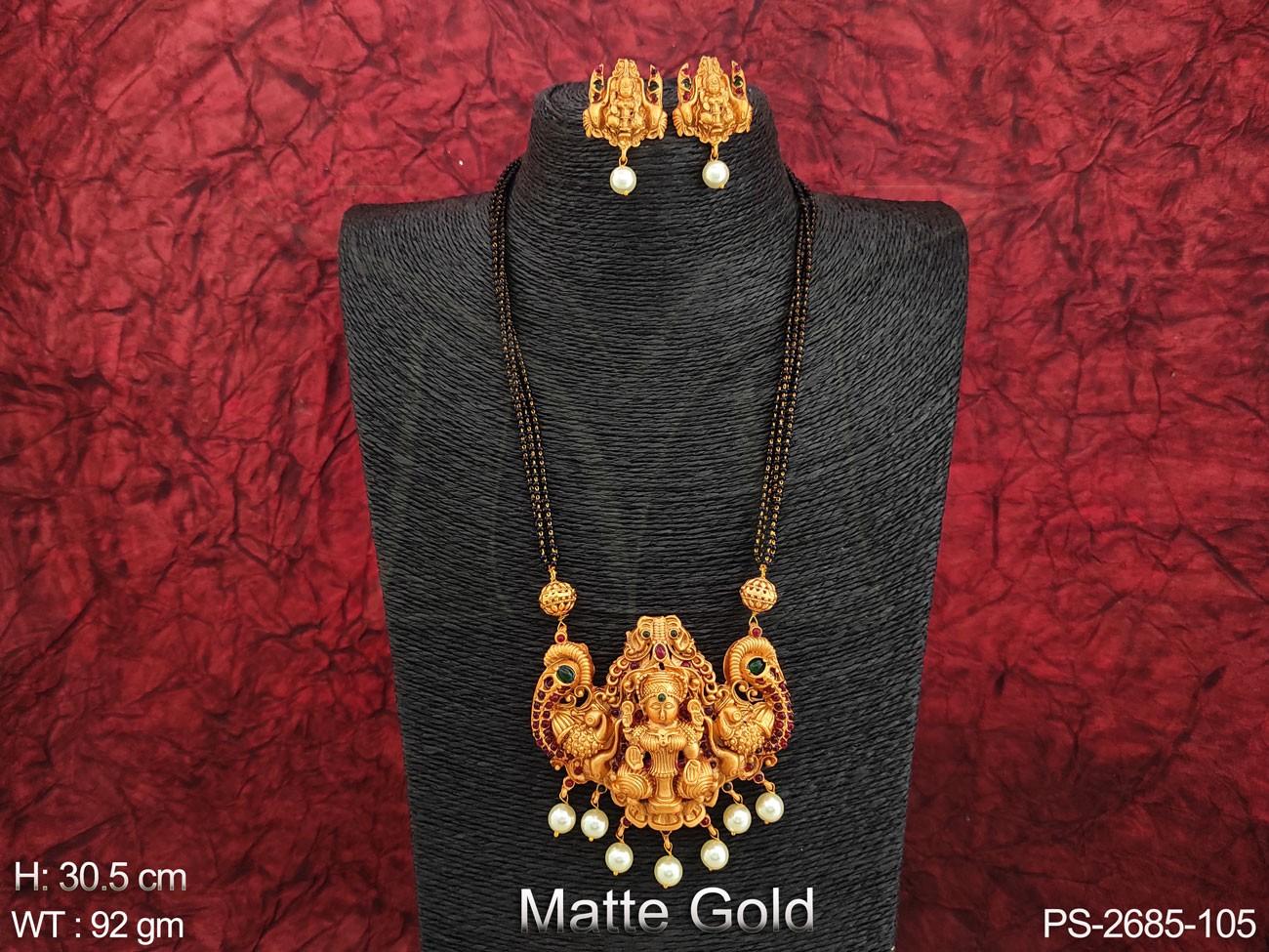 Designer Fancy Style Temple Jewelry Laxmi Pendant Beautiful Party wear Long Pendant Set