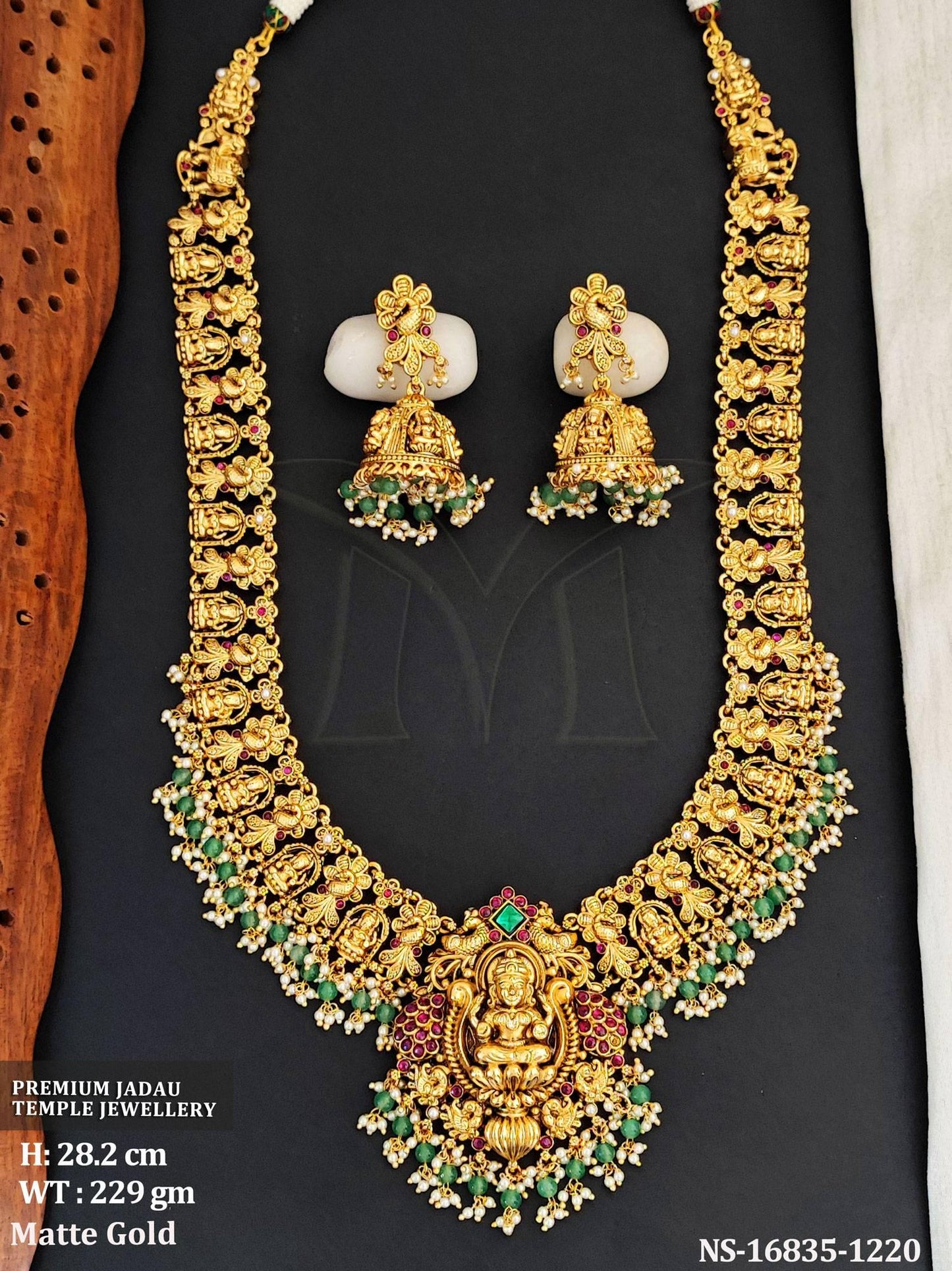 Designer Temple Jewellery Matte Gold Polish Necklace Set