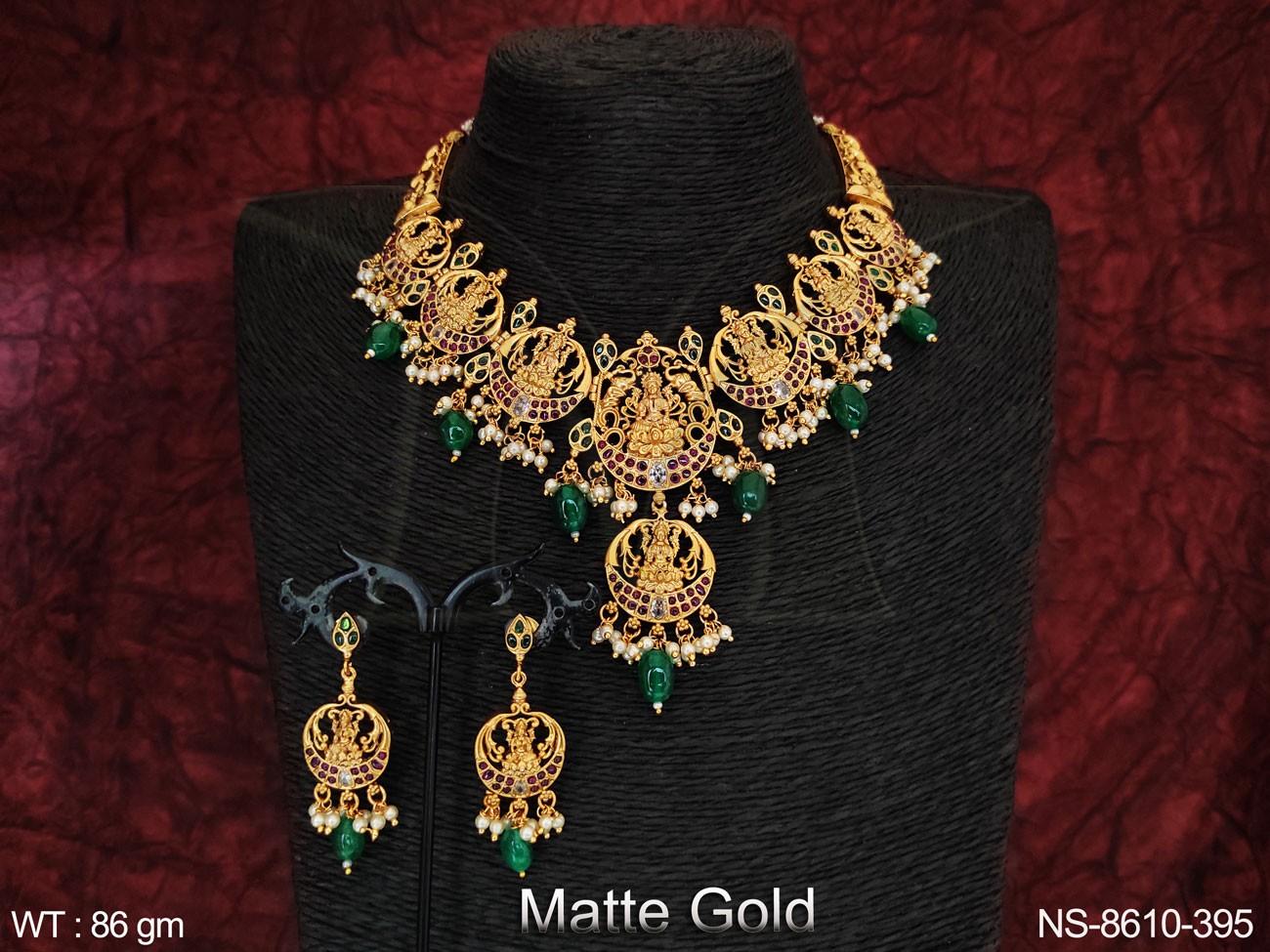 Designer Fancy Style Beautiful Laxmi Design Temple Necklace Set