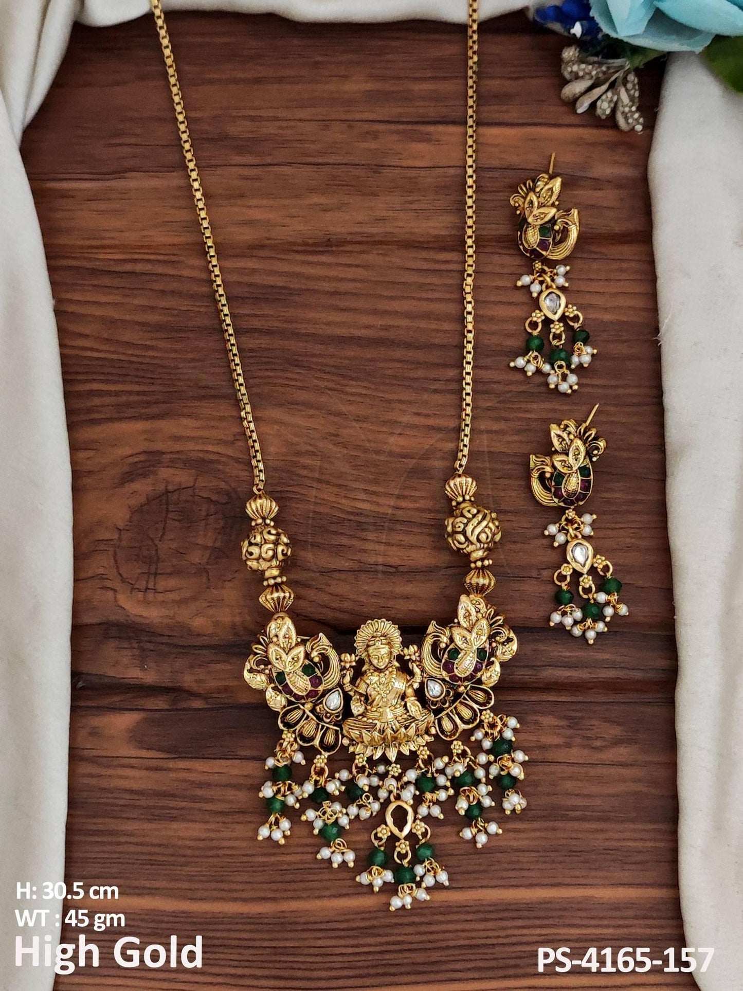 Regal Temple Jewellery High Gold Polish Perfect for Bridal Jewelry Pendant Set