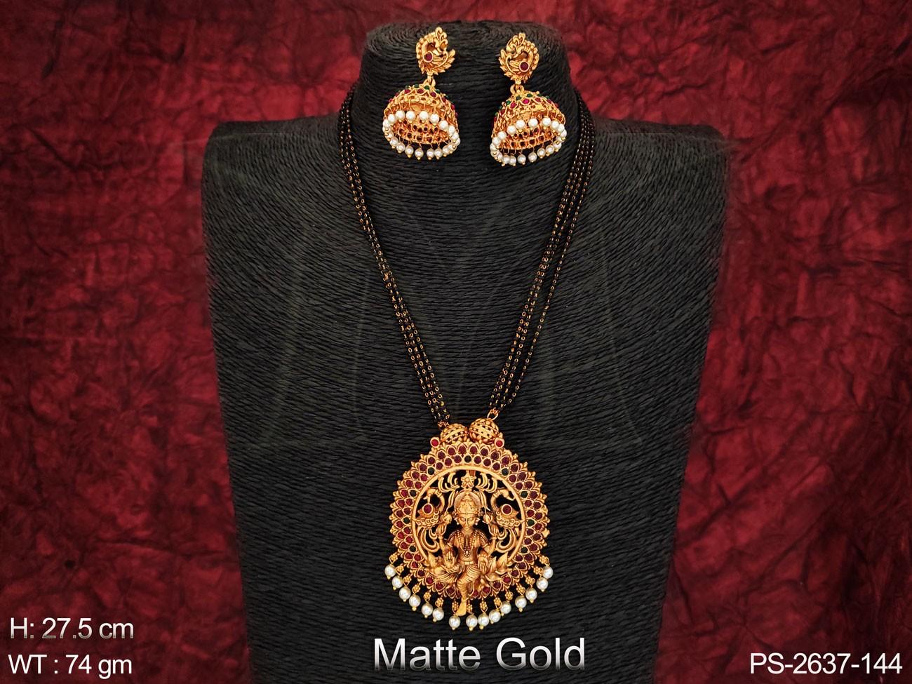 Beautiful Laxmi Pendant Matte Gold Polish Temple Pendant Set