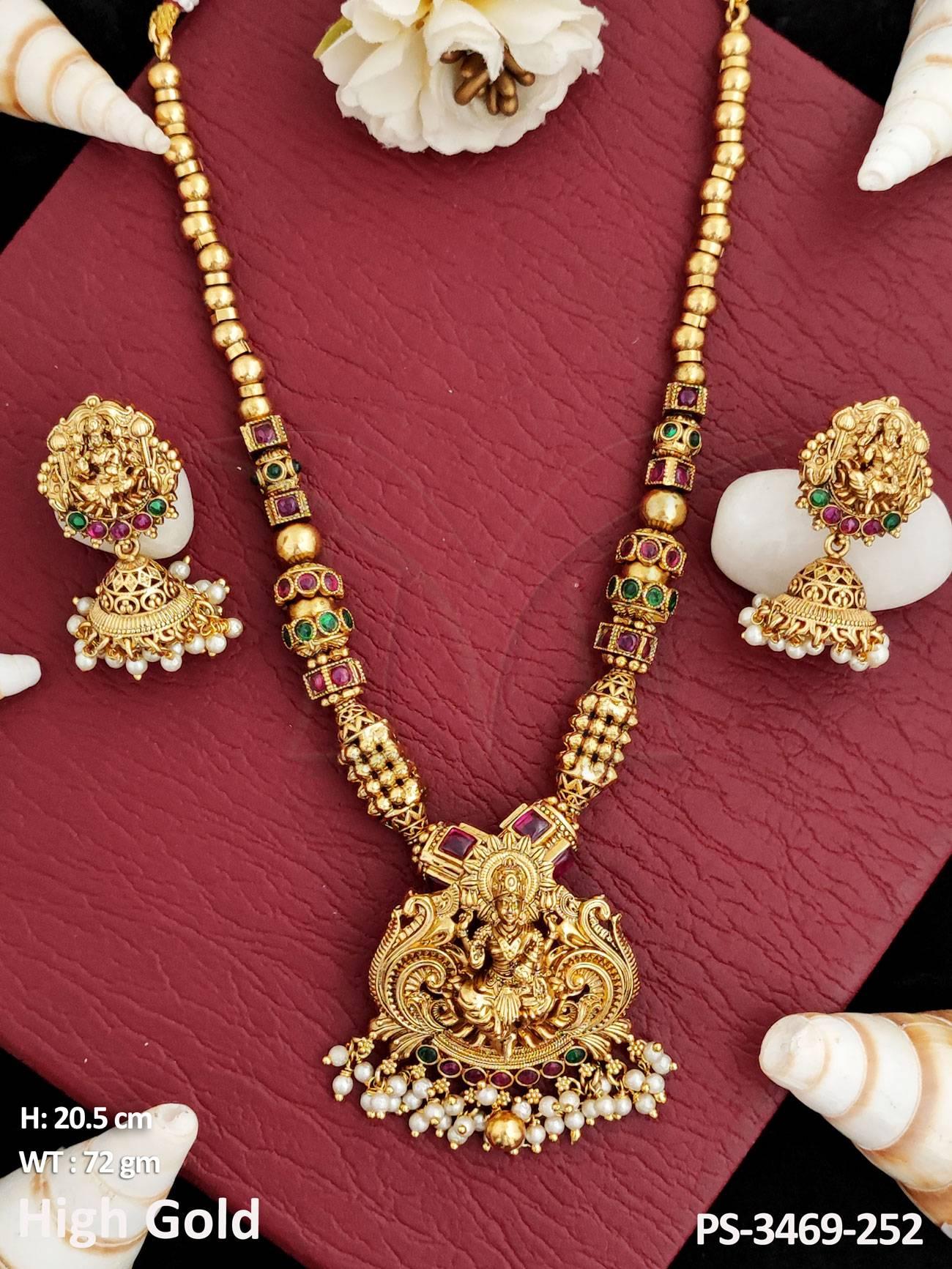 Designer Beautiful Temple Jewellery High Gold Polish Party Wear Pendant Set