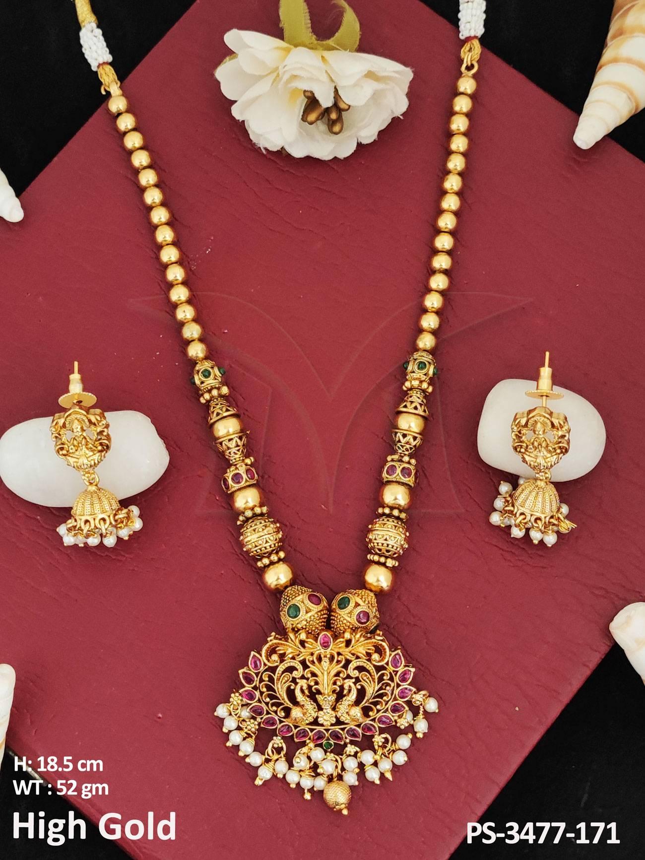 Temple Jewellery South Style High Gold Polish Designer Wedding Wear Temple Pendant Set