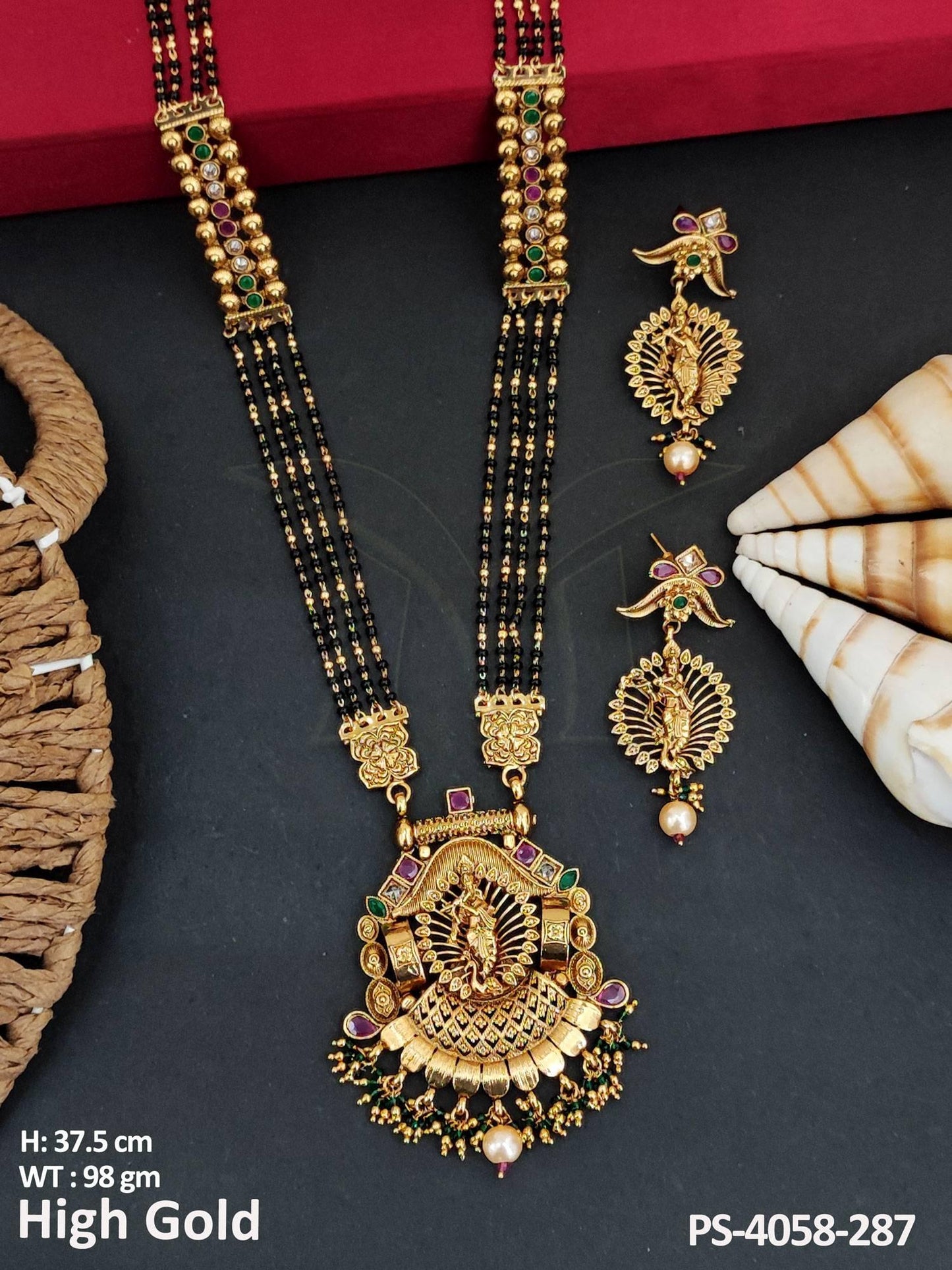 Temple Jewellery High Gold Polish Pendant Set Authentic Indian Heritage Temple Jewellery