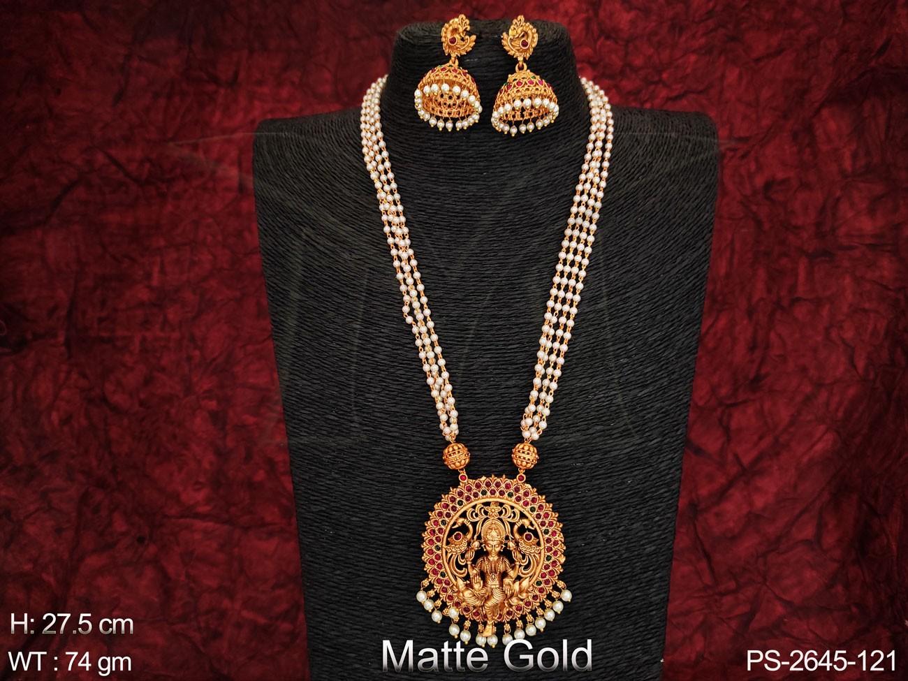 Designer Temple JEwelry Laxmi Pendant Party wear Long Pendant Set