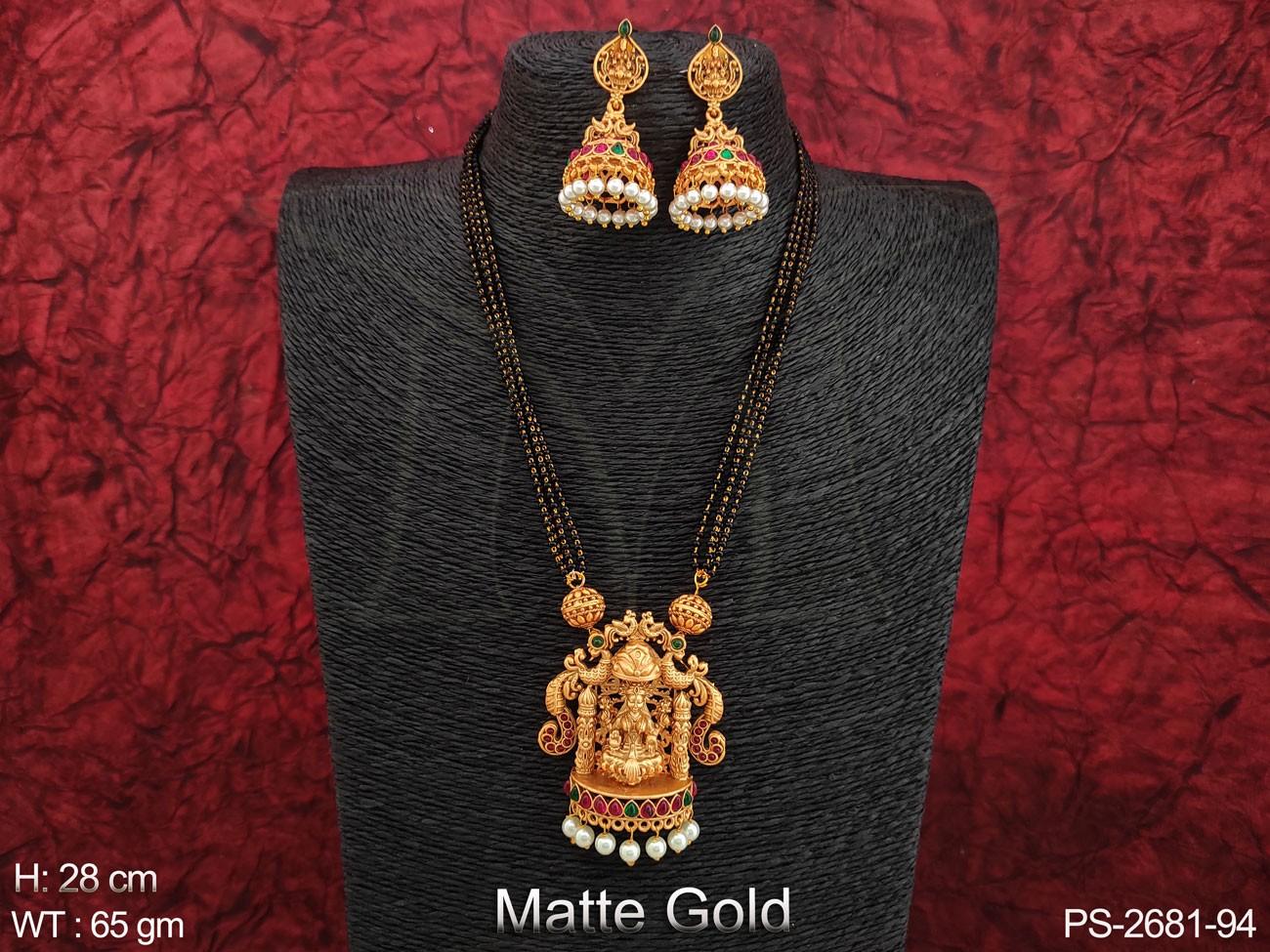 Designer Fancy Style God Laxmi Pendant Matte Gold Polish Beautiful Temple Pendant Set