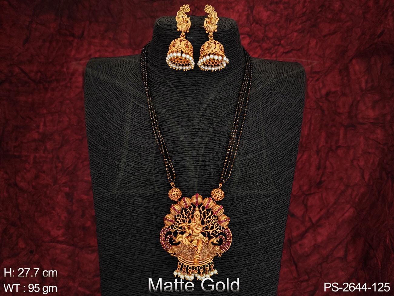 Beautiful Temple Jewelry Matte Gold Polish Designer Long Pendant Set