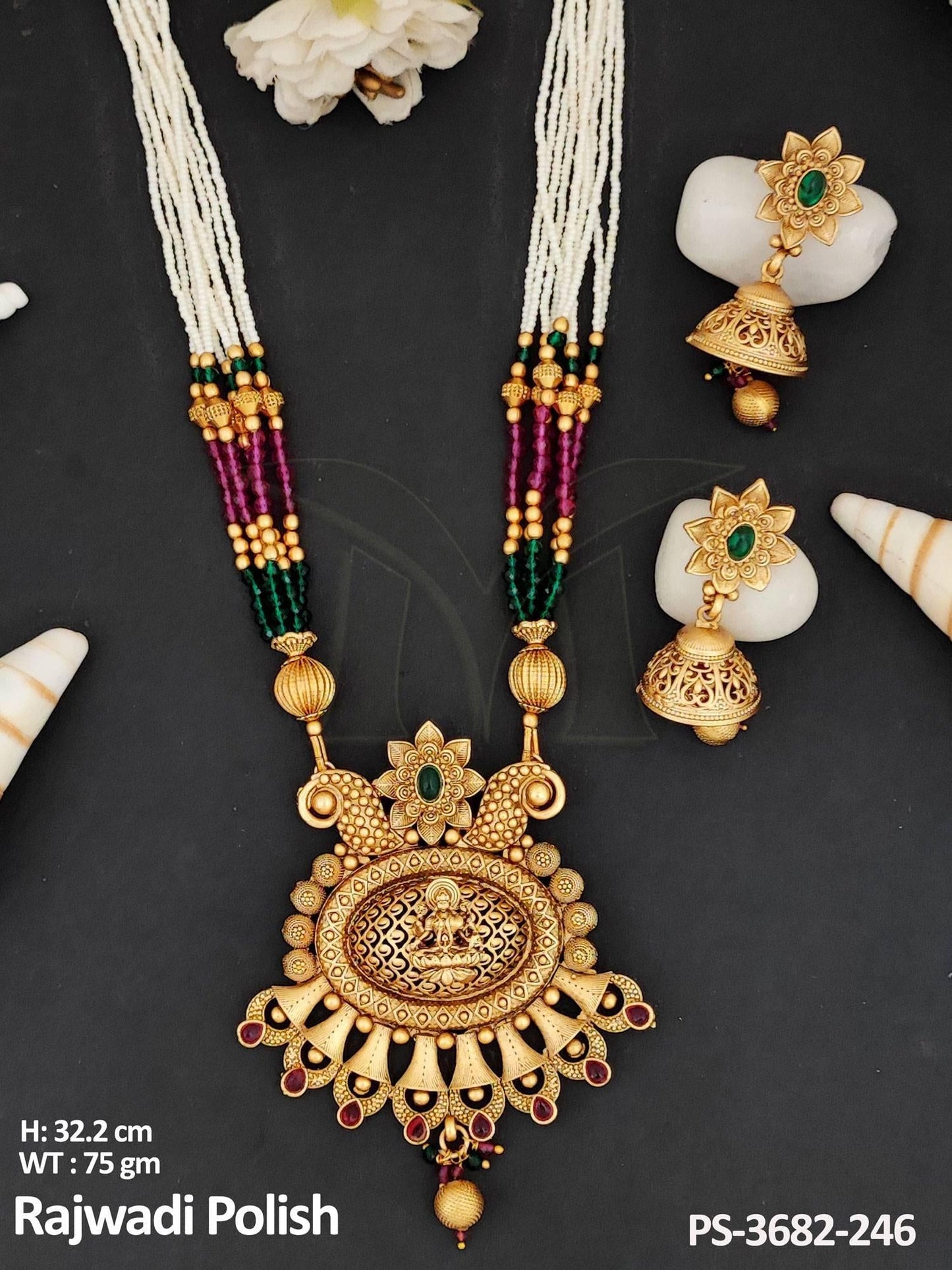 Temple Jewellery Rajwadi Polish Fancy Design God Figure Pendant Set