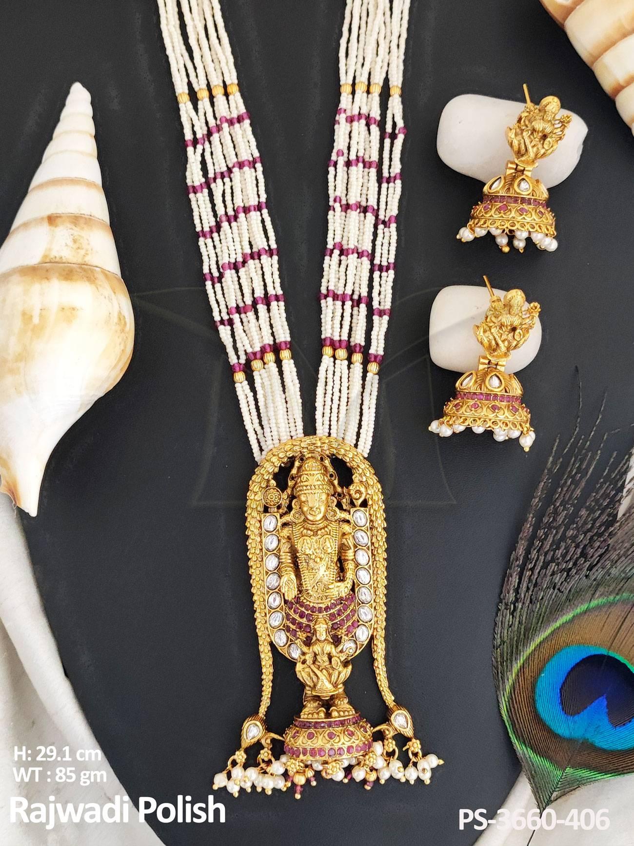 Temple Jewellery Rajwadi Polish Designer Clustered Pearl Party Wear Pendant Set