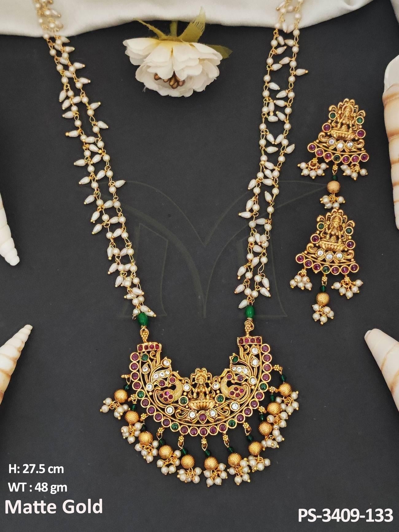 South Styl God Laxmi Design Wedding Wear Temple Pendant Set