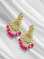 Pink & Off-White Moti Earrings with White Kundan Stones & Pearls | Gold-Plated | Ethnic & Wedding Wear
