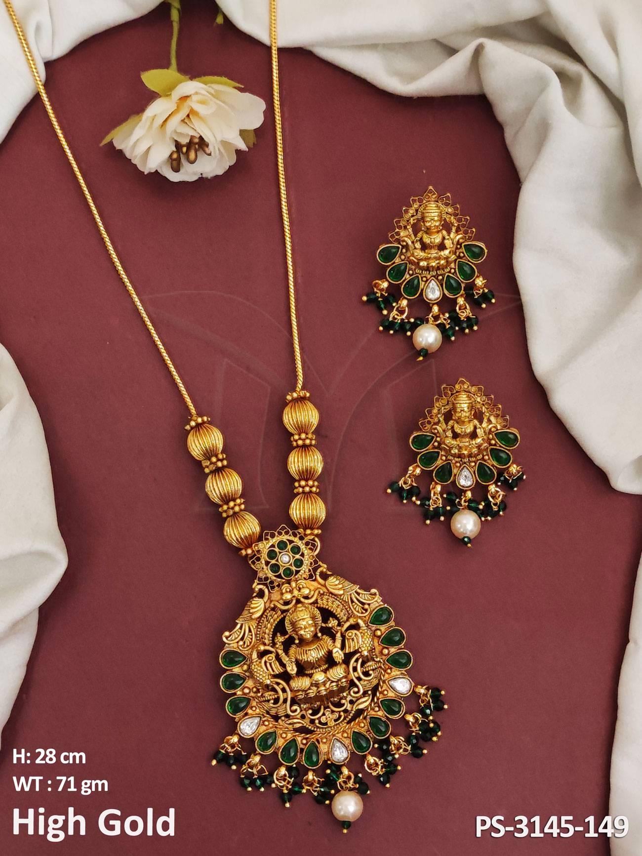 High Gold Polish Fancy Design God Laxmi Pendant Long Temple pendant Set