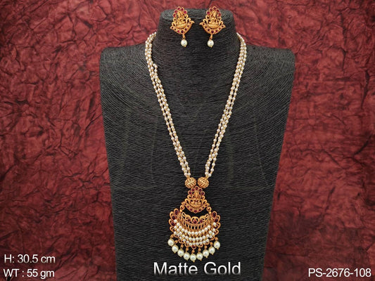 Designer Matte gold Polish God Laxmi Pendant Beautiful Long Temple Pendant set
