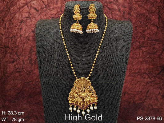 Designer Fancy Style Laxmi Design Pendaint High Gold Polish Temple Jewellery Temple Long Pendant Set