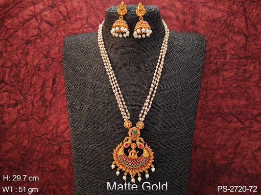 Clustered Pearl Designer Fancy Matte Gold Polish Temple Pendant Set