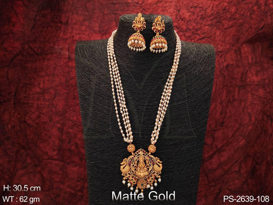 Laxmi Pendant Beautiful Matte Gold Polish Long Pendant Set