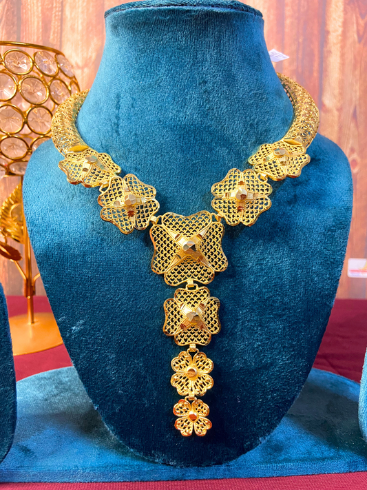 Antique Arab Gold Choker Set | Flower-Shaped Design | Elegant Dubai Style Jewellery