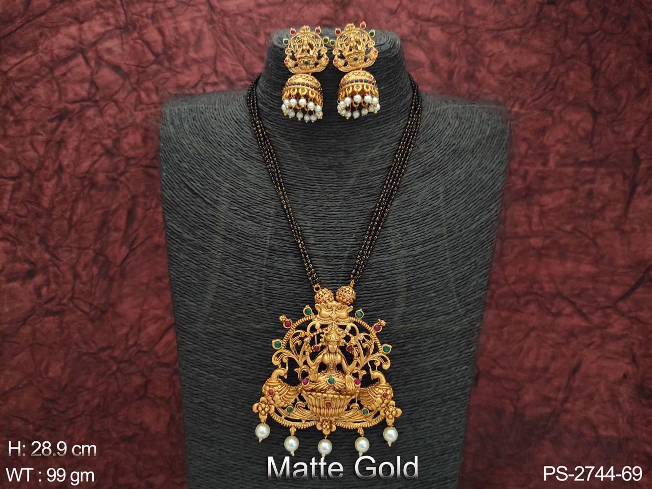 Designer Fancy Design Laxmi Pendant Beautiful Party wear Long Temple Pendant Set