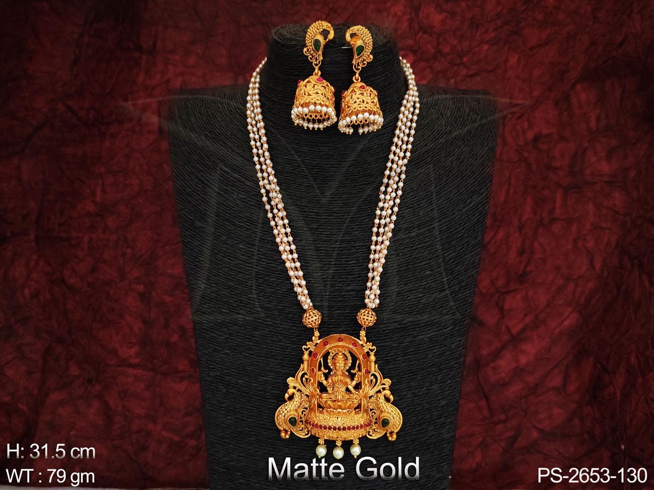 Laxmi Pendant Design Long Designer Temple Jewelry Beautiful Pendant Set