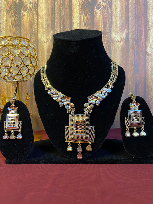 Unique Antique Rose Gold and Silver Jewellery Set | Elegant Party Wear