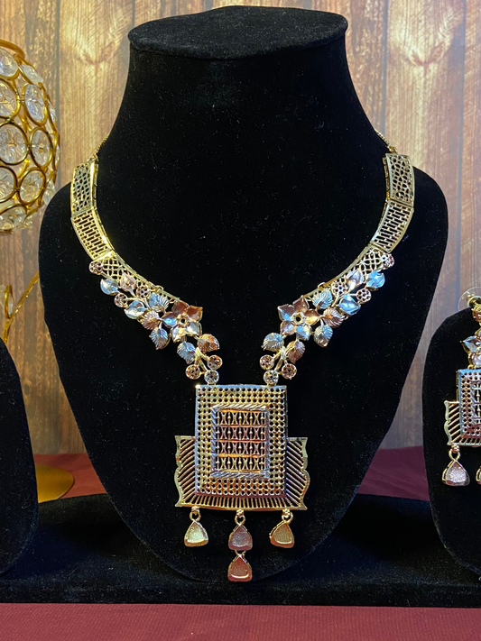 Unique Antique Rose Gold and Silver Jewellery Set | Elegant Party Wear