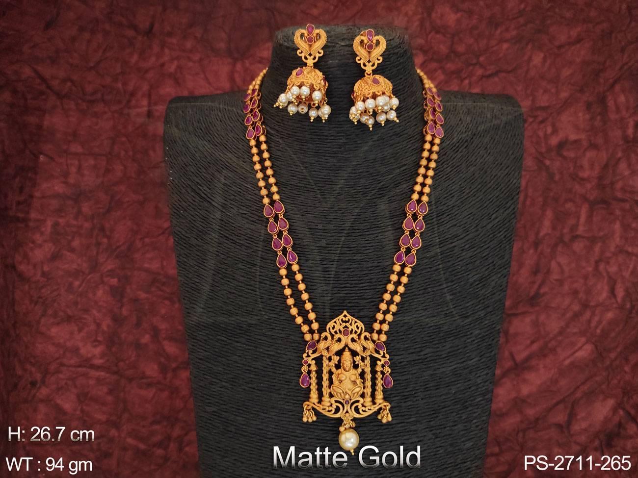 Beautiful God Laxmi Pendant Matte gold Polish Long Temple Pendant Set
