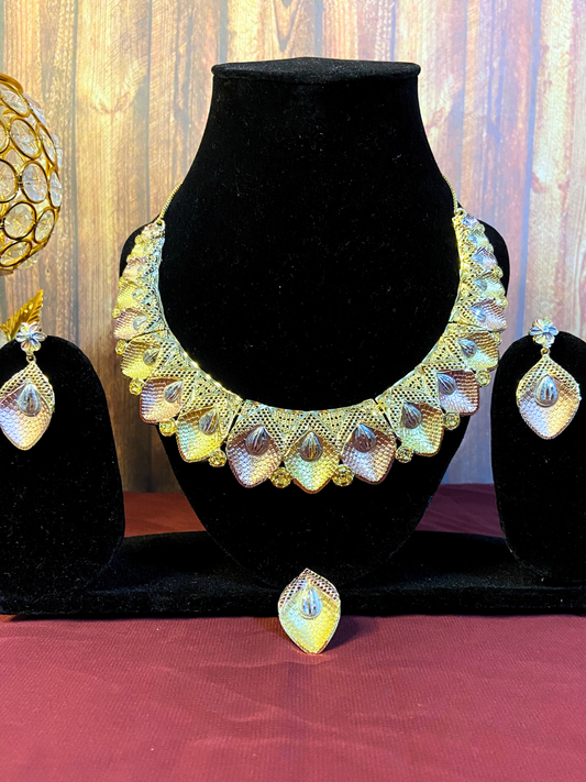 Antique Choker Set with Earrings and Ring | Rose Gold & Silver Plating