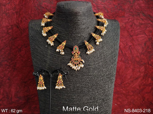 Beautiful Laxmi Pendant Tassels Full Stones Party wear Temple Necklace Set