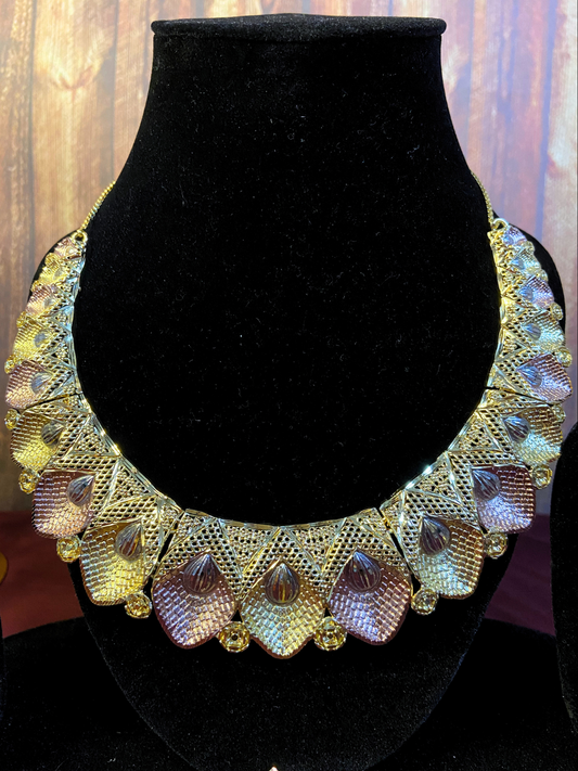 Antique Choker Set with Earrings and Ring | Rose Gold & Silver Plating