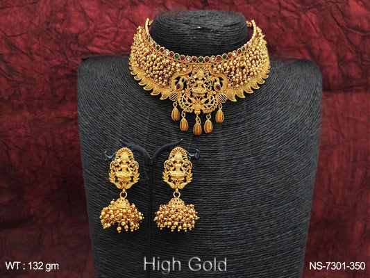 Beautiful High Gold Designer Stylish fancy Laxmi Design Choker Necklace Set