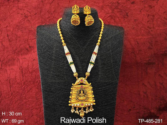 Traditional ruby green laxmi mata temple pendant set
