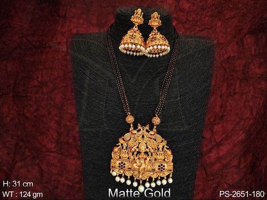 Beautiful Laxmi Design Pendant Matte Gold Polish Temple Pendant Set